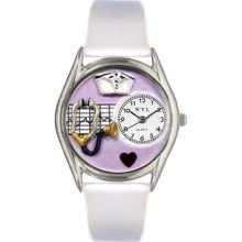 Whimsical Watches S0610032 Nurse Purple White Leather And Silvertone