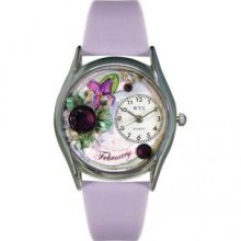 Whimsical Watches S0910002 Birthstone: February Purple Leather And Silvertone Watch