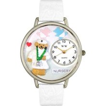 Whimsical Watches Silver Steel Whims-U0230005 Unisex U0230005 Nurse Teddy Bear White Leather Watch