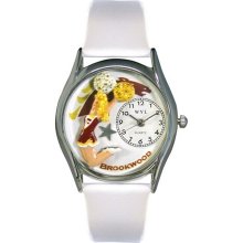 Whimsical Watches Unisex Cheerleader Fundraising Silver S1120005 White Leather Quartz Watch with Silver Dial