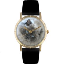 Whimsical Watches Unisex Himalayan Cat Photo Watch with Black Leather Color: Goldtone