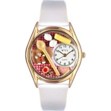 Whimsical Watches Women's Baking White Leather And Gold Tone Watch C-0310006