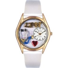 Whimsical Watches Women's Lpn White Leather And Gold Tone Watch C-0610012