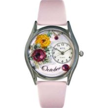 Whimsical Womens Birthstone: October Pink Leather Watch,