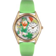 Whimsical Womens St.Patricks Day w/ Irish Flag Green Leather Watch #558002