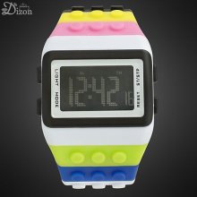 White And Black Multi-colored Digital Led Watch With Date Alarm Light Stopwatch