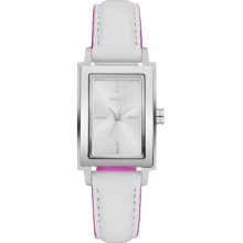 White and Fuschia Leather Strap Watch