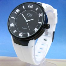 White Black Designer Style Silicon Gel Rubber Band Women's Watch