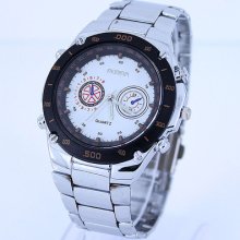 White Black Dial Stainless Steel Sports Quartz Wristwatch Sn38