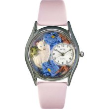 White Cat Pink Leather And Silvertone Watch #S0120002