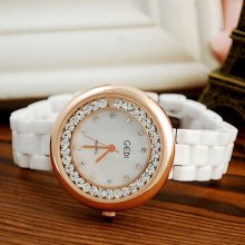 White Ceramics Buckle Strap Smoothly Shell Dial Quartz Women Dress Watch H2652