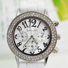 White Digital Rhinestones Stainless Steel Case Men Women Wrist Wacth