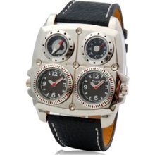 White Men's Two-dial Quartz Analog Sports Watch with Thermometer & Compass