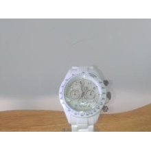 White Mop Chrono With Swarovski Crystal Hour Markers