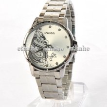 Wilon Mens Round Stainless Steel Quartz Wrist Watch W/rhinestone Silver E1fb7a