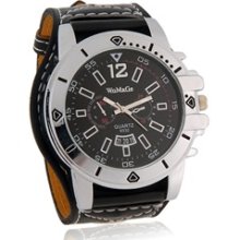 WoMaGe 9332 Stylish Analog Watch with PU Leather Strap (Black)