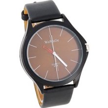 WOMAGE 9724 Men's Round Dial Black Leather Strap Analog Watch (Brown)