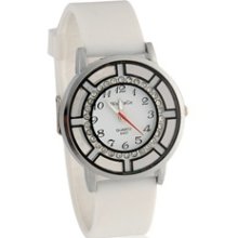 WoMaGe A407 Hollow Round Dial Women's Analog Watch with Silicone Strap (White)