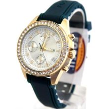 Womens Fossil Chronograph Swarovski Watch $115 Es2965 + Original Box