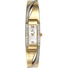 Women's Gold Tone Dress Mother Of Pearl Dial Crystal Bangle Style Link