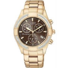 Women's Gold Tone Eco-Drive Regent Chronograph Brown Dial with Diamonds