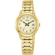 Women's Gold Tone Stainless Steel Champagne Dial Dress Watch with Expansion Brac