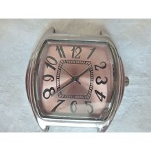 Womens Metallic Pink Square Face Watch Head Chip On Crystal 1 1/3