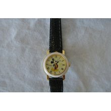 Women's Mickey Mouse Watch W/ Black Band Leather Disney Quartz Timepiece