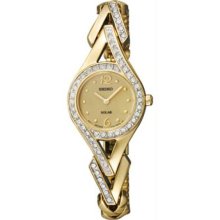 Women's Solar Gold Tone Stainless Steel Case and Bracelet Gold Dial Swarovski Cr