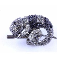 Women's Stretch Ring New Lizard Pendant Crystal Studs Color Black Silver