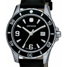 Womens Wenger Sport Watch, Black Dial and Black Leather Band ...