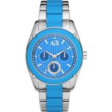 Women's White Rhinestone Blue Dial Stainless Steel And Blue Silicon - Ax5044