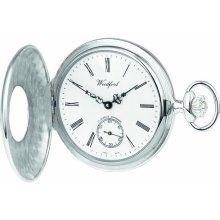 Woodford Swiss-Made Mechanical Half-Hunter Pocket Watch, 1067, Men's Sterling Silver Separate Second-Hand Dial With Albert (Suitable For Engraving)