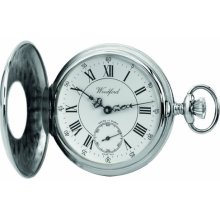 Woodford Swiss-Made Mechanical Half-Hunter Pocket Watch, 1011, Men's Chrome-Finished Separate Second-Hand Dial With Chain (Suitable For Engraving)