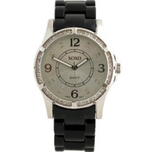 Xoxo Watch Women's Xo156 Rhinestone Accent Silver Dial Black Enamel Bracelet