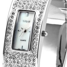 Yaqin Silver Elegant Lady Girl Mother Of Pearl Bracelet Quartz Analog Gift Watch