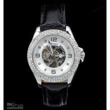 10pcs Men's Leather Alloy Case Watch Diamond Bling Shiny Watch Autom