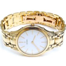 14k Gold Movado Mens Dress Watch Bracelet White Linen Striped Dial