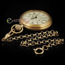 1856's Vintage Bronze Mechanical Pocket Watch Pure Copper 5 Hands Classic Chain