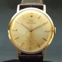 18k Solid Gold Vintage Movado 135 17j Large Dress Salmon Dial Swiss Men .750