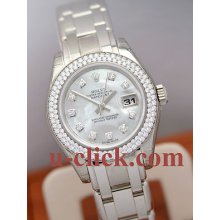 18k Wg White Gold Diamonds Mop Lady 29mm Rolex Pearlmaster Masterpiece 80339