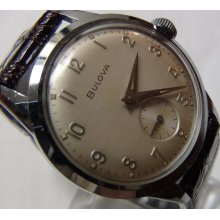 1956 Bulova Men's Swiss Made 17Jwl Silver Military Dial Swiss Watch w/ Strap