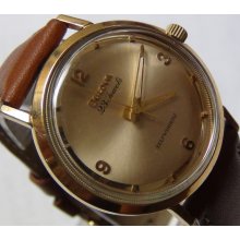 1964 Bulova Men's 10K Gold 23Jwl Automatic Fancy Mirror Dial Watch w/ Strap