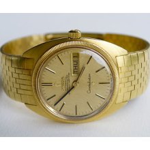 1971 18k Gold Omega Constellation Brickwork Medallion Bracelet 751 Vintage Watch