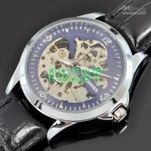 1pcs Unisex Watch Of Hollow Automatic Black Leather For Mens Womens