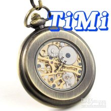 2012 Hotsale Antique Pocket Watch Unisex Mechanical Skeleton Patina