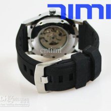 2012 Hotsale Auto Skeleton Mechanical Mens Rubber Black Watch