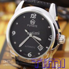 2012 Hotsale Crystal Black Leather Mens Auto Mechanical Watch Date .