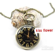 2012 New Vintage Style Black Literally Design Pocket Watch Necklace,