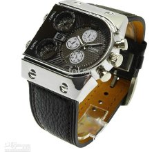 2012 Oulm Cool Compass Watch 3 Face Men Leather Gift Watches Box All